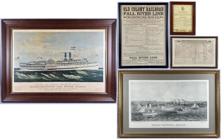 FIVE RAILROAD AND STEAMSHIP LINE PRINTS AND BROADSIDES 19th/20th Century Framed from 11" x 17" to