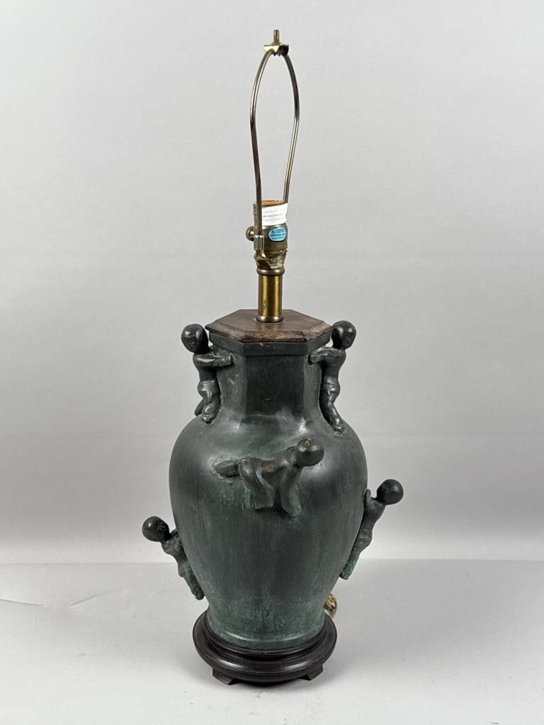 BRONZE TABLE LAMP Base height 15.5". Total height 27.5". (1 of 5)