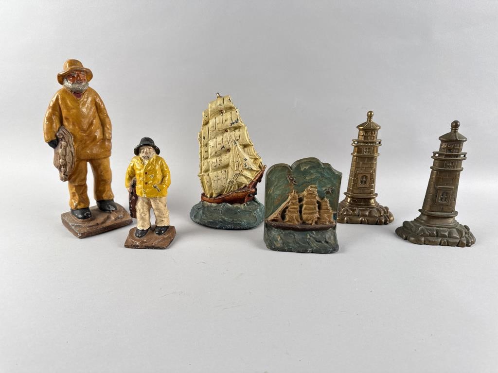 SIX MARITIME-THEMED DOORSTOPS AND BOOKENDS 20th Century Heights from 6" to 11". (1 of 5)