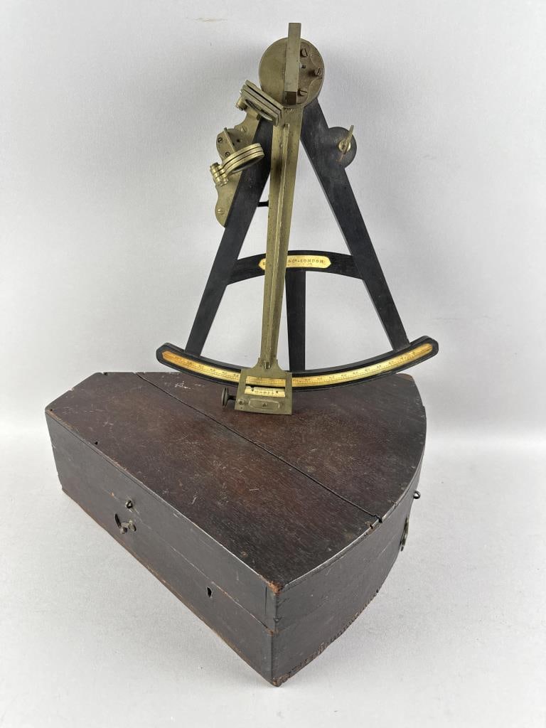 CASED SPENCER AND COMPANY SEXTANT London, 19th Century Case height 4.25". Length 14". (1 of 4)