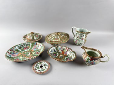SEVEN PIECES OF CHINESE EXPORT ROSE MEDALLION PORCELAIN Mostly 19th Century