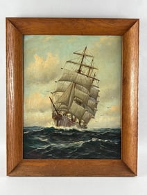 ALFRED GABALI (Massachusetts/Germany, 1886-1963), Ship at sea., Oil on canvas board, 20" x 16".