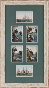 COLLECTION OF SIX WHALING POSTCARDS, Early 20th Century Postcards 3.5" x 5.5". Framed 28.5" x