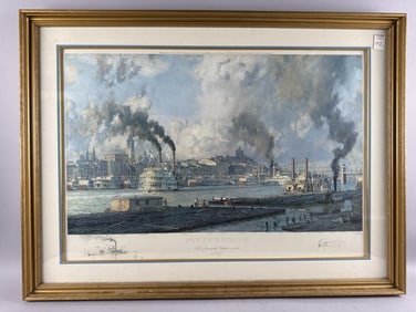 JOHN STOBART (Massachusetts/Florida/England, 1929-2023), "Pittsburgh"., Lithograph, 23" x 33" sight.