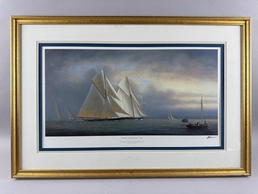 TIMOTHY THOMPSON (England, 1951-), "Satanita and Britannia, 1893"., Color lithograph, 14.5" x 25" (1 of 2)