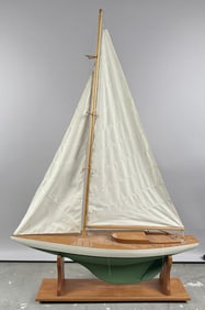 SAILBOAT MODEL Late 20th Century Height 48". Length 33". Hull width approx. 8".