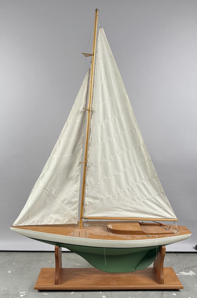 SAILBOAT MODEL Late 20th Century Height 48". Length 33". Hull width approx. 8". (1 of 4)