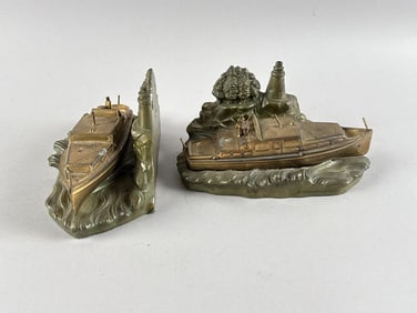 CAST METAL CHRIS-CRAFT MOTORBOAT BOOKENDS Early 20th Century Lengths 7".