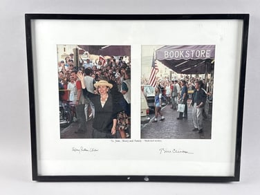 AUTOGRAPHED PHOTOS OF HILLARY AND BILL CLINTON ON MARTHA'S VINEYARD Framed 16.75" x 21.25".