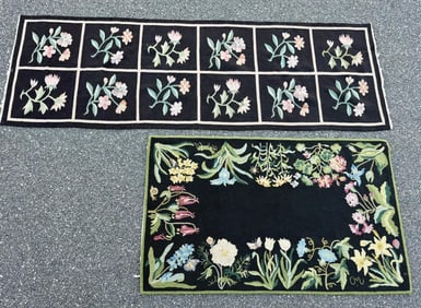 TWO HOOKED RUGS, ONE BY CLAIRE MURRAY Contemporary 36.5" x 59.25" and 32" x 95".