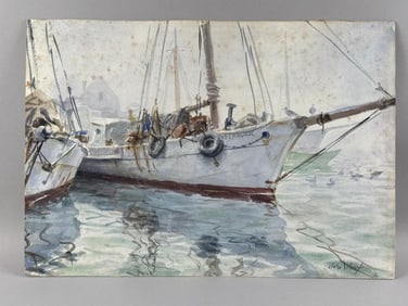 JOHN WHORF (Massachusetts, 1903-1959), The Islander at dock., Watercolor on paper, 15" x 21".