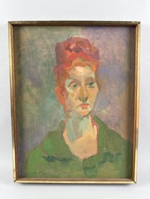 LIZA FONER (America, 1909-2005), Portrait of a red-haired woman wearing a green dress., Oil on
