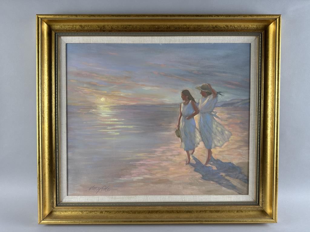 NANCY COLE (Massachusetts, 1930-2016), "Silhouette at Sunset", Oil on canvas, 19.5" x 23.5" sight. (1 of 2)