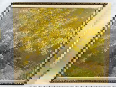 STEVEN RETTEGI (New York/Hungary, 1932-1999), Still life of forsythia., Oil on canvas, 32" x 38".