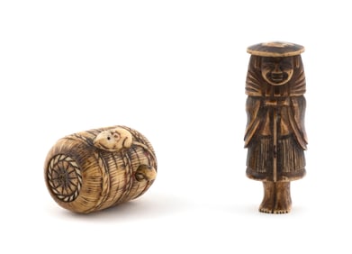 TWO JAPANESE CARVED STAG ANTLER NETSUKE Late 19th Century