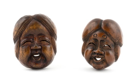 TWO JAPANESE CARVED WOOD NETSUKE Late 19th/Early 20th Century Heights 1.75" and 2".