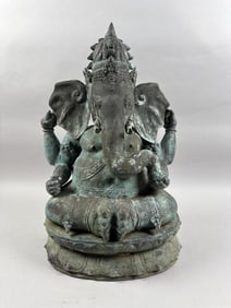 BRONZE SCULPTURE OF THE HINDU GOD GANESH 19th Century Height 23". Width 15". Depth 12".