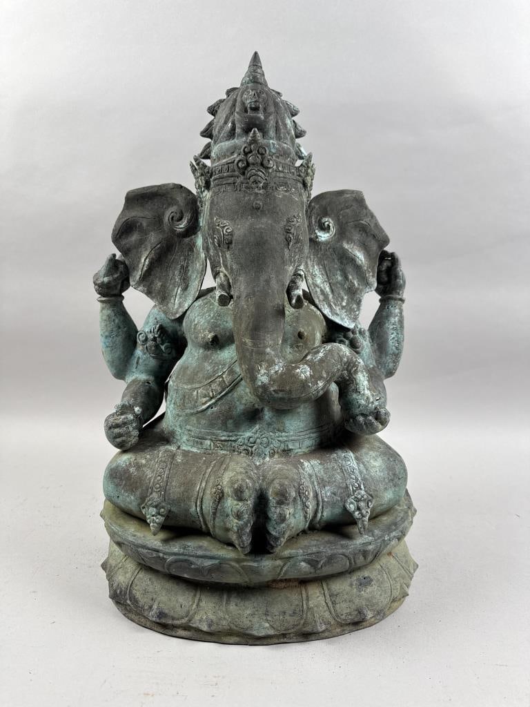 BRONZE SCULPTURE OF THE HINDU GOD GANESH 19th Century Height 23". Width 15". Depth 12". (1 of 4)