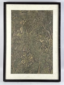 INDONESIAN SCHOOL (20th Century,), Figures in a forest., Watercolor, 27" x 18.5" sight. Framed 33" x