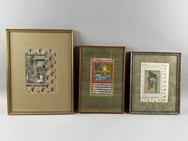 THREE PERSIAN MOGHUL PAINTINGS 19th Century Watercolor and gouaches on paper, approx. 8" x 4.5".