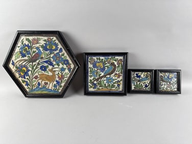 FOUR QAJAR TILES 20th Century