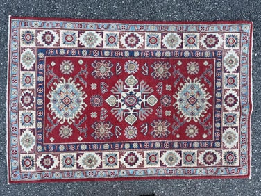 CAUCASIAN DESIGN RUG: 3'2' X 4'10" 21st Century