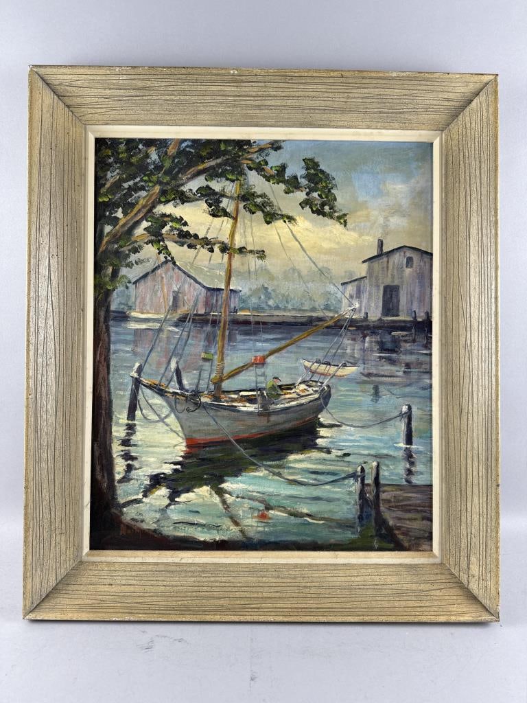 WILLIAM NORTHROP (America, 20th Century), "The Skip Jack on the Choptank River, Maryland"., Oil on: WILLIAM NORTHROPAmerica, 20th Century"The Skip Jack on the Choptank River, Maryland". Signed lower left "Northrop". Titled and dated 1958 verso.Oil on board, 24" x 20". Framed 29.5" x 24.5".