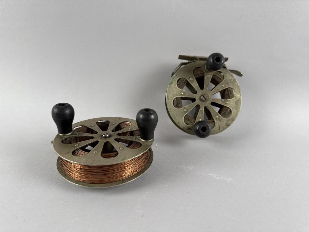 TWO SALMON TROLLING REELS 20th Century Diameters 4.5". (1 of 3)