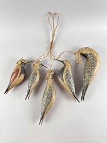 RIG OF FIVE BRUCE BIEBER SHOREBIRD DECOYS Cape May, New Jersey, Contemporary Lengths from 7.5" to