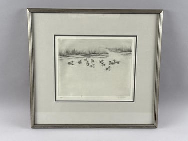 ROGER W. HEDSTROM (America, 20th Century), Waterfowl., Black and white etching on paper, 8" x 10" to