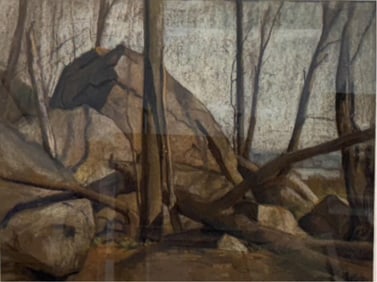 KENNETH EARL BATES (Connecticut/Massachusetts, 1895-1973), Impressive rock formation., Pastel, 18" x