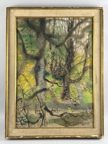 LANDSCAPE WITH TREES Contemporary Watercolor on paper, 27.25? x 19.25? sight. Framed 32.75? x