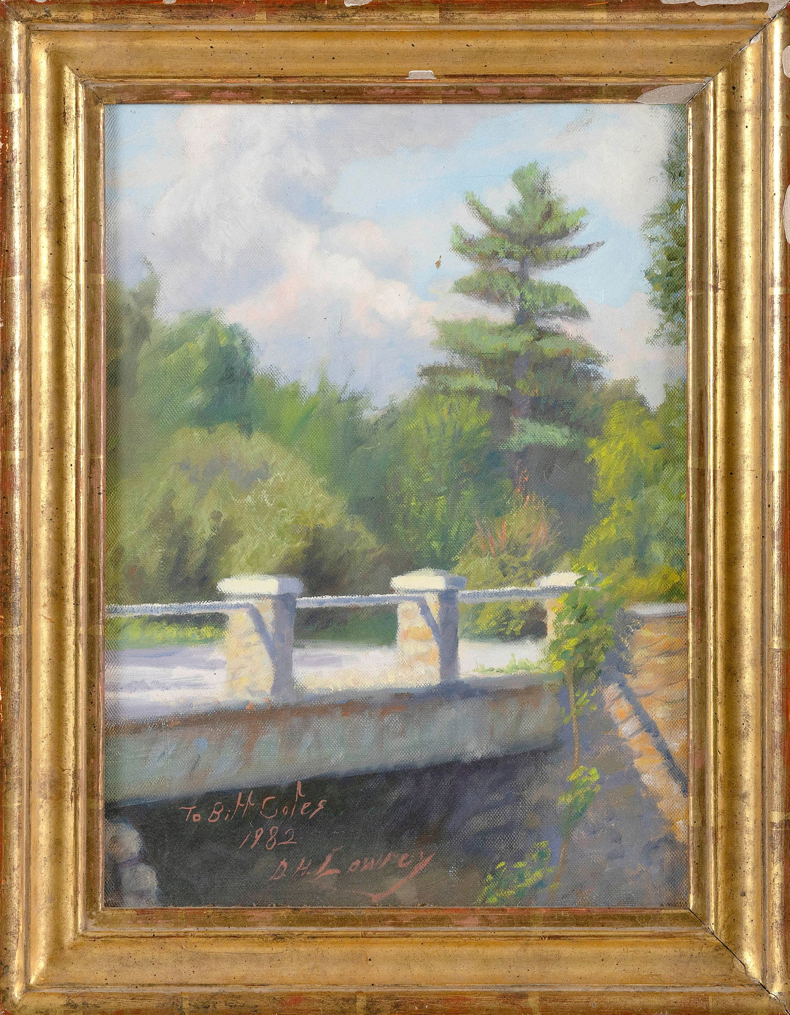 AMERICAN SCHOOL (Late 20th Century,), View of a bridge., Oil on canvas, 15" x 11". Framed 18" x 14". (1 of 2)