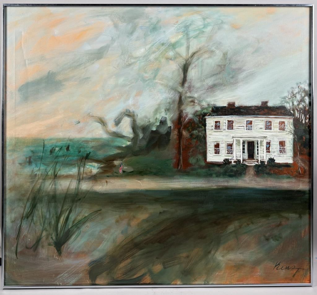 KATHERINE ZENS TWOMBLY (America, 20th Century), "Katharine Lee Bates House"., Oil on canvas, 39" x: KATHERINE ZENS TWOMBLY America, 20th Century "Katharine Lee Bates House". Signed lower right "K Zens". Oil on canvas, 39" x 43". Framed 40" x 44".