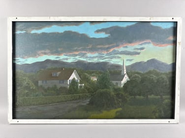 AMERICAN SCHOOL (20th Century,), Church in a rural mountain landscape., Oil on board, 21" x 35".