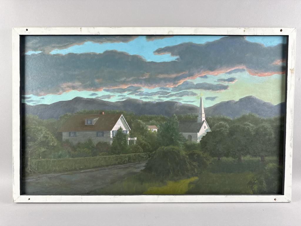AMERICAN SCHOOL (20th Century,), Church in a rural mountain landscape., Oil on board, 21" x 35". (1 of 2)