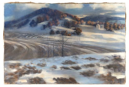 DOUGLAS W. TURNER (Massachusetts, 1941-), Winter scene of a farmhouse in the foothills., Oil on