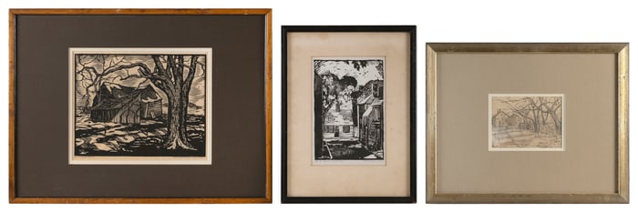 THREE WORKS DEPICTING COUNTRY SCENES 20th Century