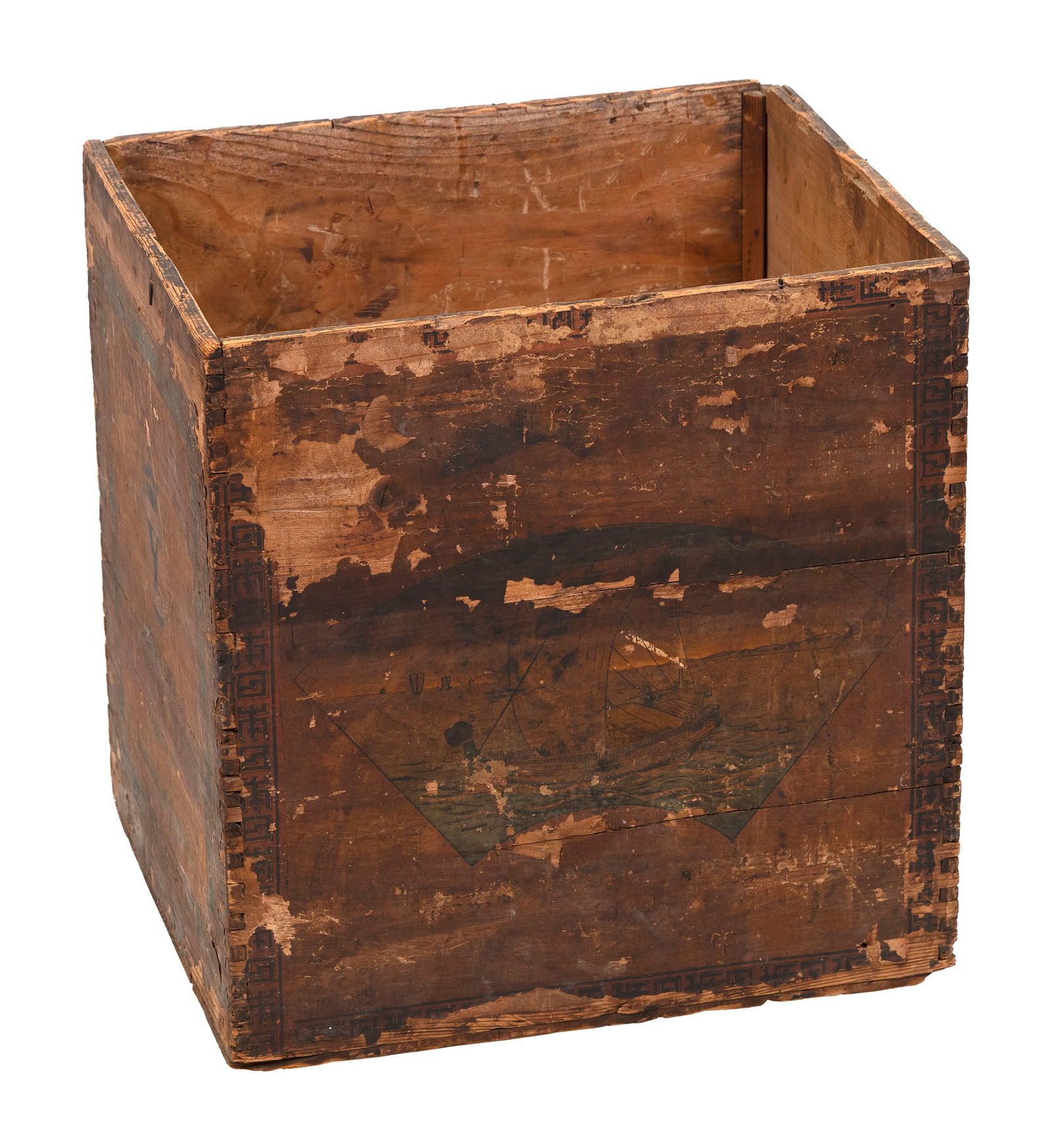 PINE TEA CRATE FROM NORTH ADAMS, MASSACHUSETTS 19th Century Height 18.5". Width 16". Depth 18". (1 of 1)