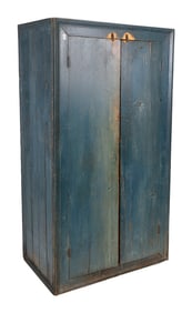 BLUE PAINTED PINE JELLY CUPBOARD Late 19th Century Height 69.5". Width 37.7". Depth 22".