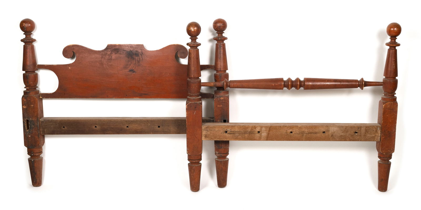 RED-WASHED CANNONBALL BED 19th Century Headboard height 42.5". Width across bolts 49.5". (1 of 1)