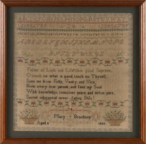 NEEDLEWORK SAMPLER Dated 1826 11.5" x 11.5" sight. Framed 14" x 14.5".