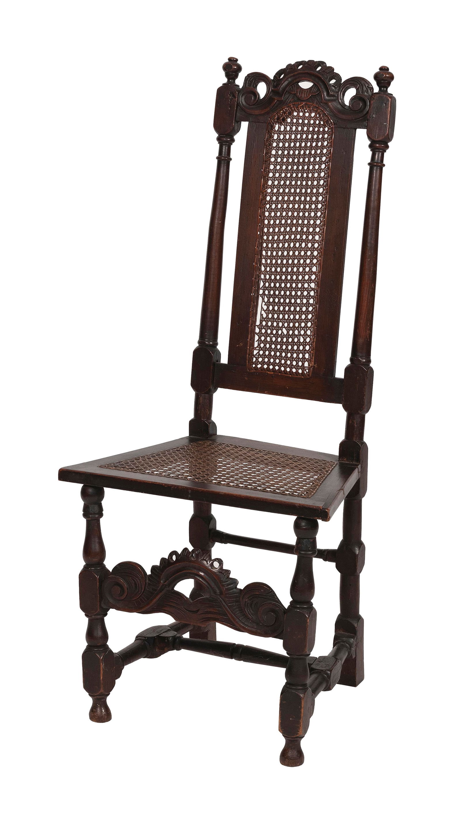 WILLIAM & MARY SIDE CHAIR Massachusetts, Early 18th Century Back height 43.25?. Seat height 17.75?. (1 of 2)