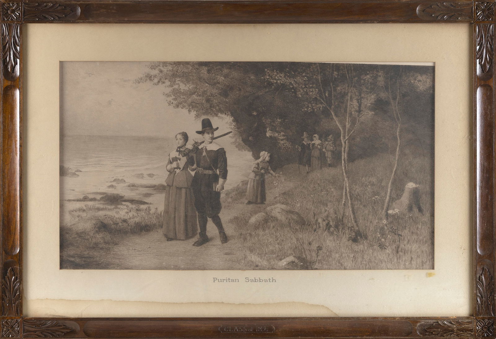 ENGRAVING "PURITAN SABBATH" 19th Century 17" x 30.5" sight. Framed 28" x 41". (1 of 2)