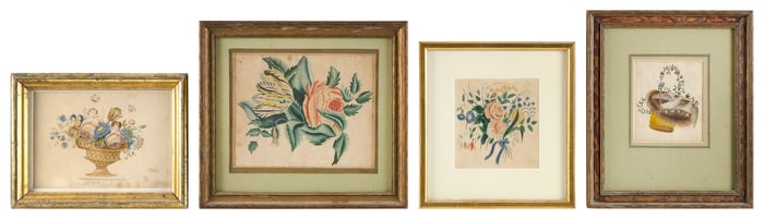 FOUR SMALL ANTIQUE AMERICAN WATERCOLORS Late 18th/19th Century