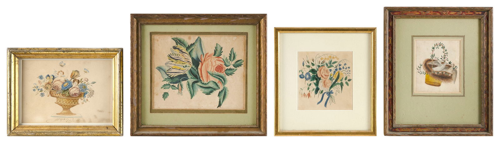 FOUR SMALL ANTIQUE AMERICAN WATERCOLORS Late 18th/19th Century (1 of 2)