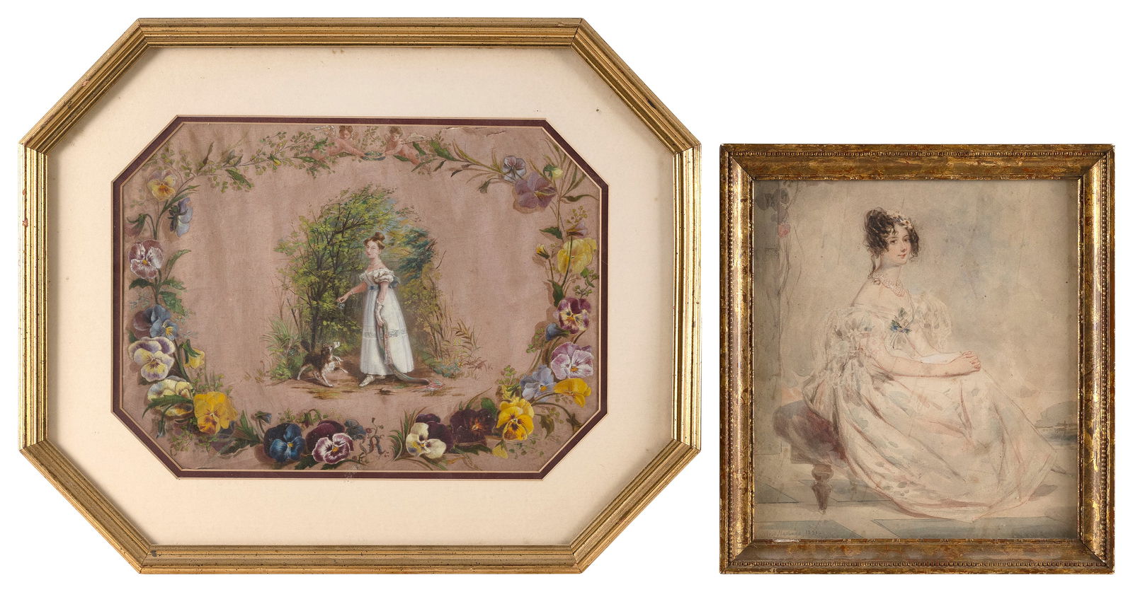 TWO EARLY PORTRAITS OF YOUNG WOMEN 19th Century (1 of 2)