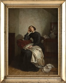 AMERICAN OR CONTINENTAL SCHOOL (19th Century,), Woman resting in an interior., Oil on canvas, 24" x