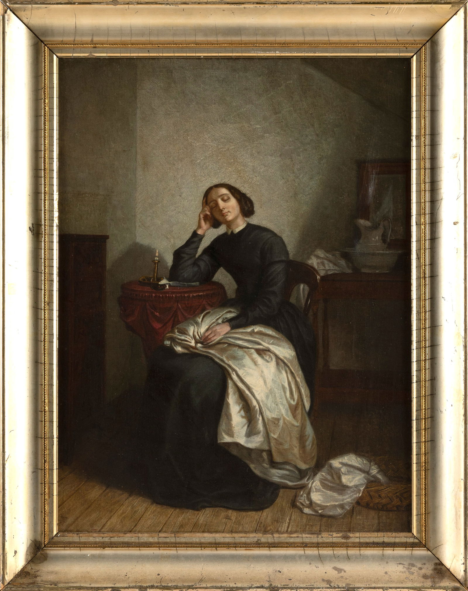 AMERICAN OR CONTINENTAL SCHOOL (19th Century,), Woman resting in an interior., Oil on canvas, 24" x: AMERICAN OR CONTINENTAL SCHOOL19th CenturyWoman resting in an interior. Unsigned.Oil on canvas, 24" x 18". Framed 29" x 23".
