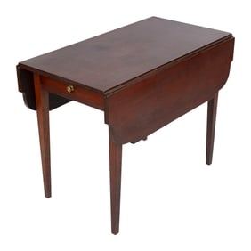 CHERRY PEMBROKE TABLE 19th Century Height 29.5". Width 20" plus two 10.5" drop leaves. Depth 38.5".